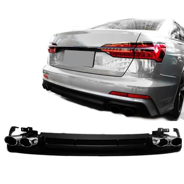  - Audi - S6 后扩散器（带排气管装饰），适用于奥迪 A6 C8 2018-2022 S-Line 保险杠 - 1 - 为您的奥迪 A6 C8 2018-2022 增添 S6 后扩散器和排气饰条，打造 S-Line 运动型外观！⚙️