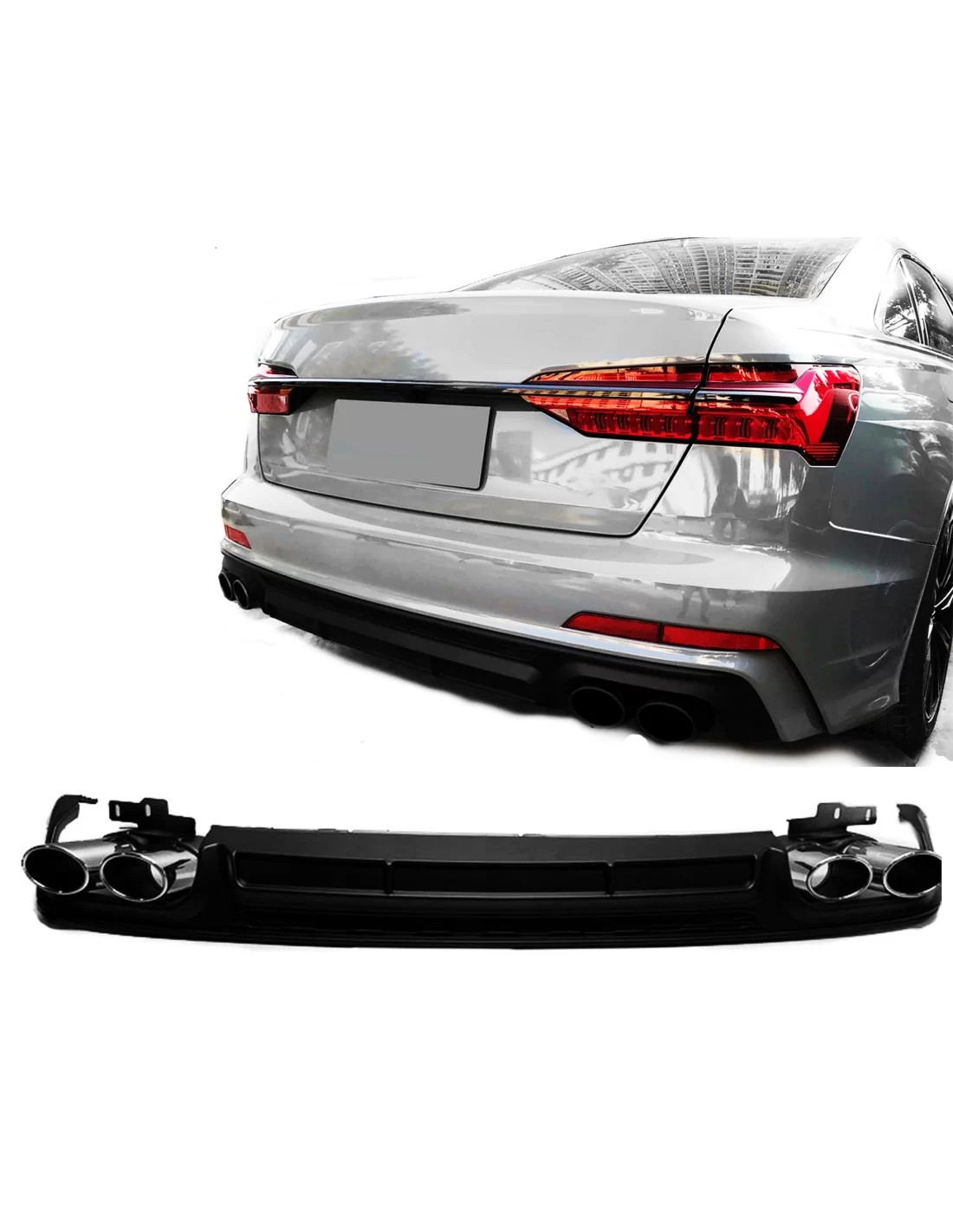 - Audi - S6 后扩散器(带排气管装饰),适用于奥迪 A6 C8 2018-2022 S-Line 保险杠 - 1 - 为您的奥迪 A6 C8 2018-2022 增添 S6 后扩散器和排气饰条,打造 S-Line 运动型外观!⚙️ - Audi - S6 后扩散器(带排气管装饰),适用于奥迪 A6 C8 2018-2022 S-Line 保险杠 - 1 - 为您的奥迪 A6 C8 2018-2022 增添 S6 后扩散器和排气饰条,打造 S-Line 运动型外观!⚙️