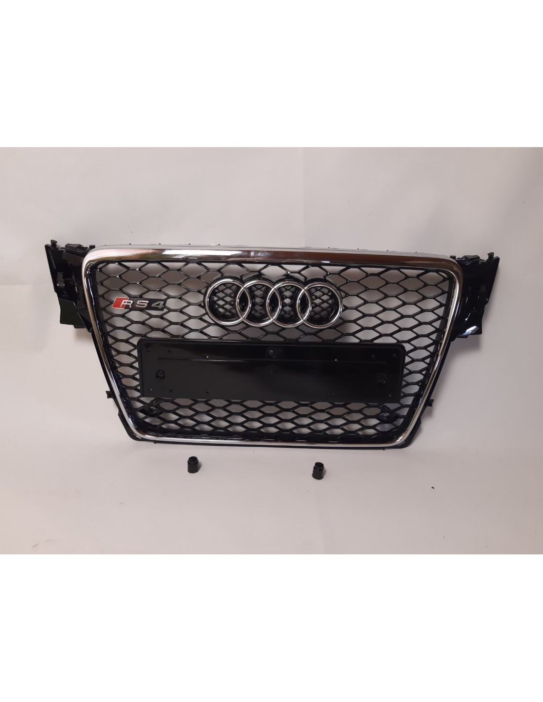 Dla Audi A4 B8 2008-2012 Kratka przednia o strukturze plastra miodu o wyglądzie RS4 chromowana na czarno Audi, A4 Audi