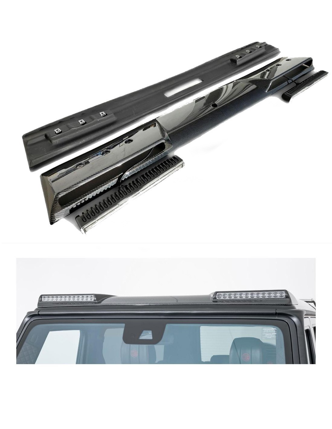 Brabus takspoiler i kolfiber med LED-lampor för Mercedes-Benz W463 G-Wagon Mercedes-Benz, Mercedes-Benz G-Class 1979-2018 (W463) Brabus takspoiler i kolfiber med LED-lampor för Mercedes-Benz W463 G-Wagon Mercedes-Benz, Mercedes-Benz G-Class 1979-2018 (W463)