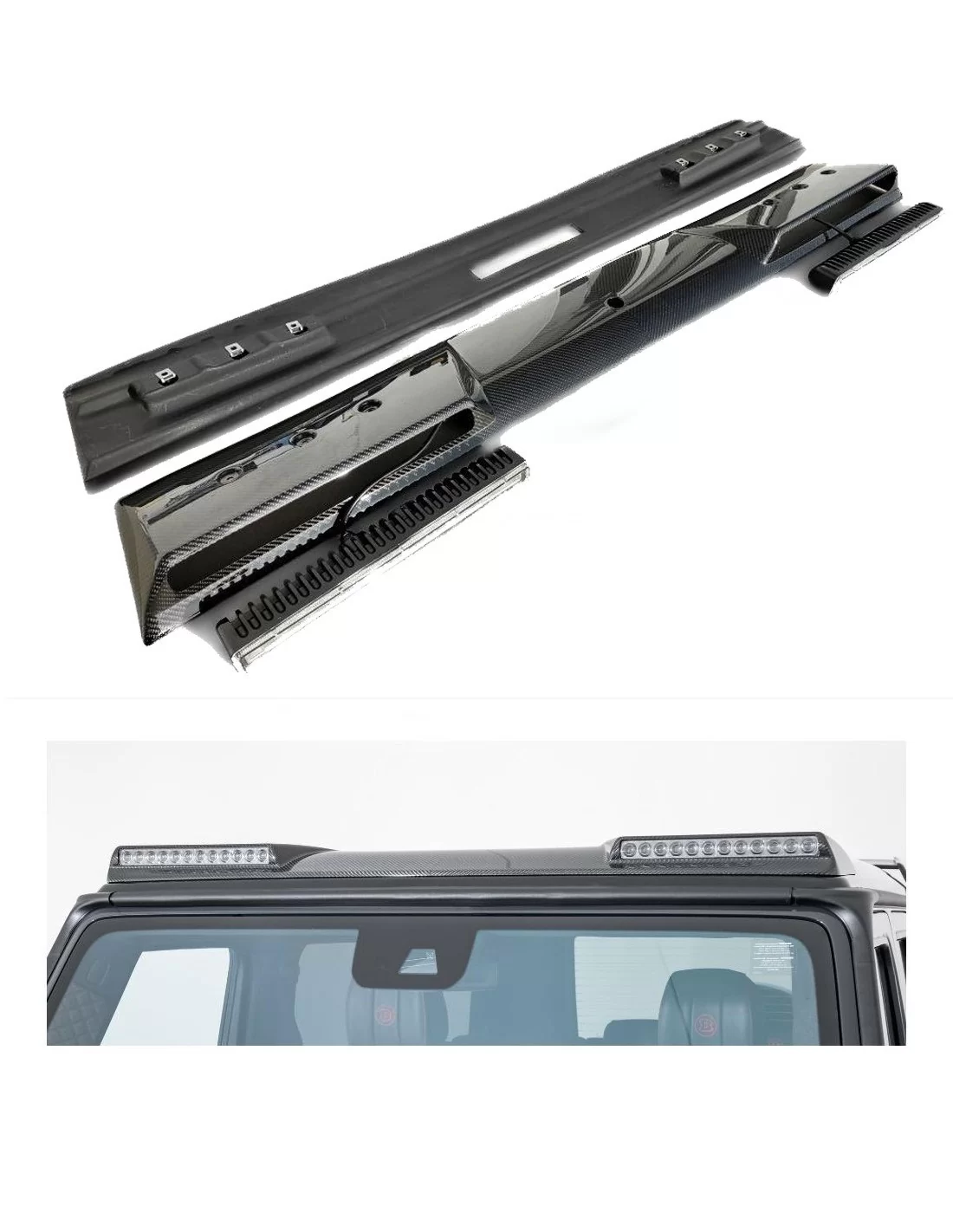 Brabus takspoiler i kolfiber med LED-lampor för Mercedes-Benz W463 G-Wagon Mercedes-Benz, Mercedes-Benz G-Class 1979-2018 (W463) Brabus takspoiler i kolfiber med LED-lampor för Mercedes-Benz W463 G-Wagon Mercedes-Benz, Mercedes-Benz G-Class 1979-2018 (W463)