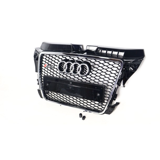 RS3-Style Front Grille with Chrome Trim & Black Mesh for Audi A3 2008-2012