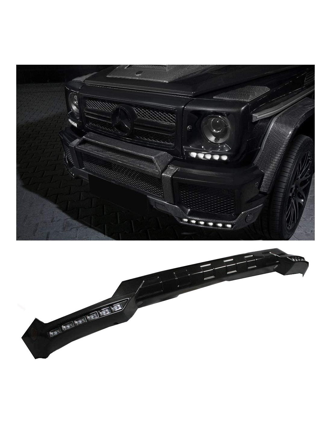  - Mercedes-Benz - メルセデスベンツGクラスW463用LED付カーボンファイバー製フロントAMGバンパーリップスポイラー - 1 - Mercedes-Benz メルセデスベンツGクラスW463用LED付カーボンファイバー製フロントAMG
