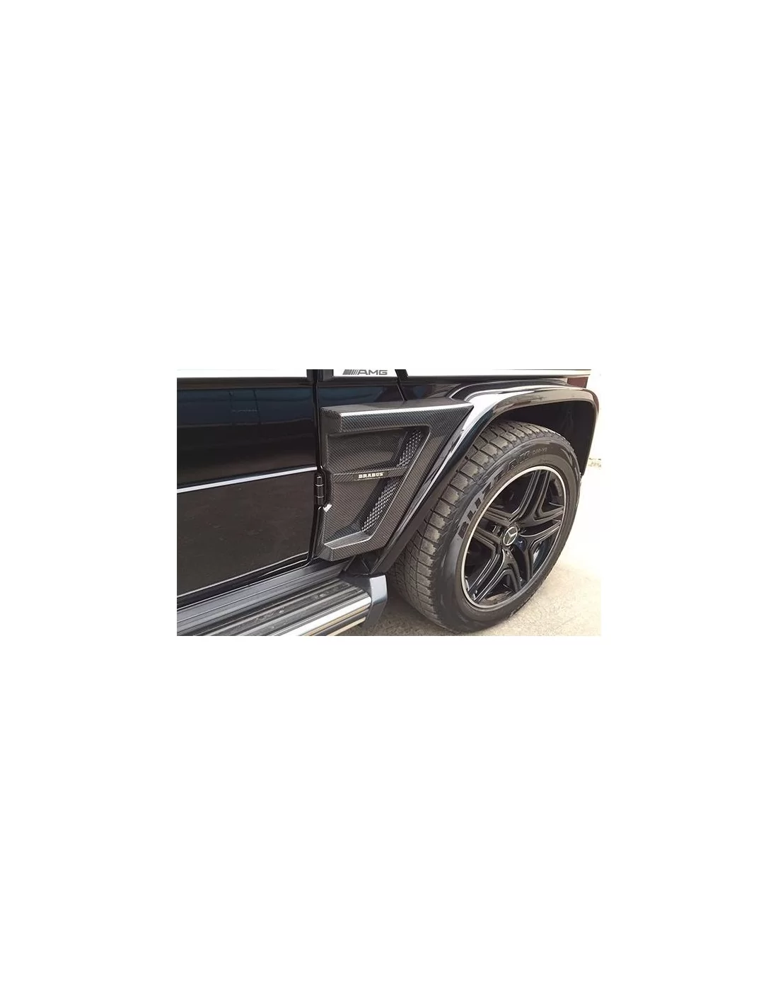  - logo & Emblems - Fibra de carbono Brabus Widestar led iluminado guardabarros inserciones laterales Mercedes Clase G W463 - 10