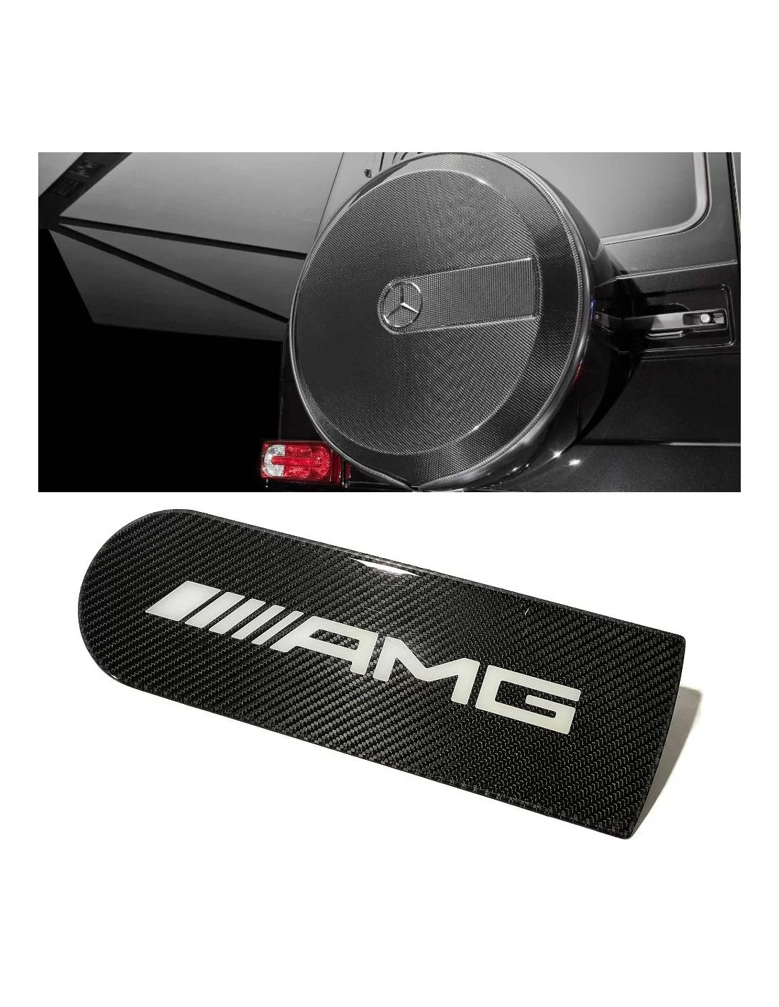  - logo & Emblems - Enjoliveur de roue de secours arrière en fibre de carbone emblème logo AMG pour Mercedes-Benz W463 G-Class G