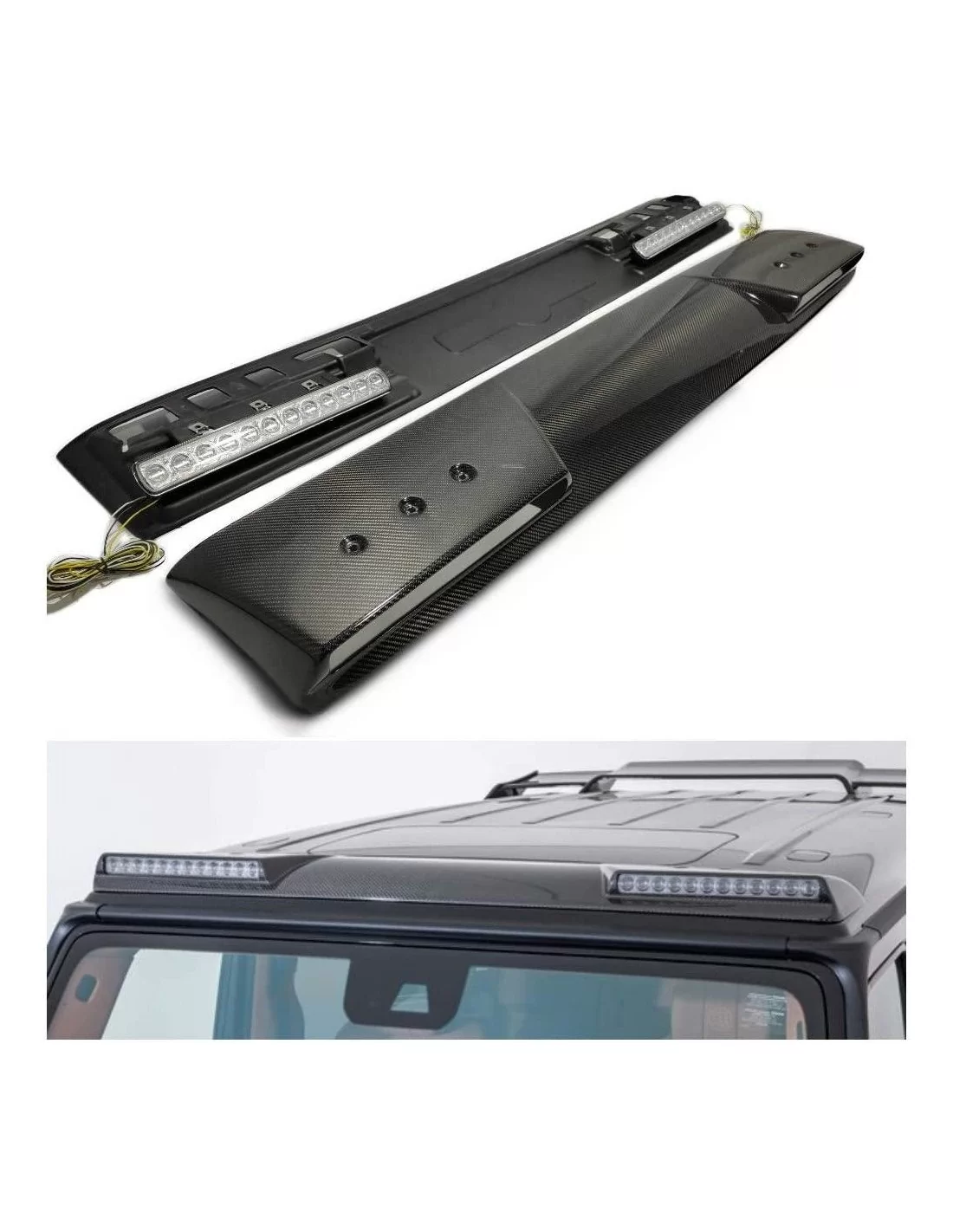 Carbon fiber front roof spoiler with LEDs for Mercedes W463A W464 Mercedes-Benz, Mercedes-Benz G-Class 2018+ (W463A), Lighting E Carbon fiber front roof spoiler with LEDs for Mercedes W463A W464 Mercedes-Benz, Mercedes-Benz G-Class 2018+ (W463A), Lighting E