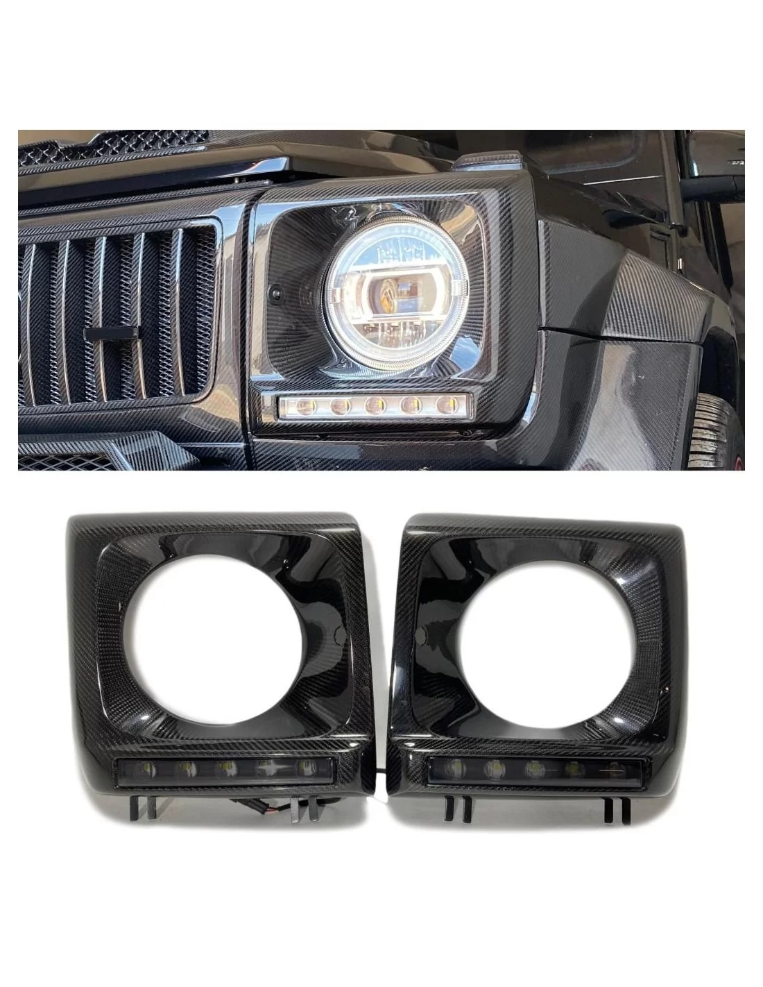 - Mercedes-Benz - Voorste koplampkap met LED's in koolstofvezel Set voor Mercedes-Benz W463 G-Wagon - 1 - Upgrade je Mercedes-B  - Mercedes-Benz - Voorste koplampkap met LED's in koolstofvezel Set voor Mercedes-Benz W463 G-Wagon - 1 - Upgrade je Mercedes-B