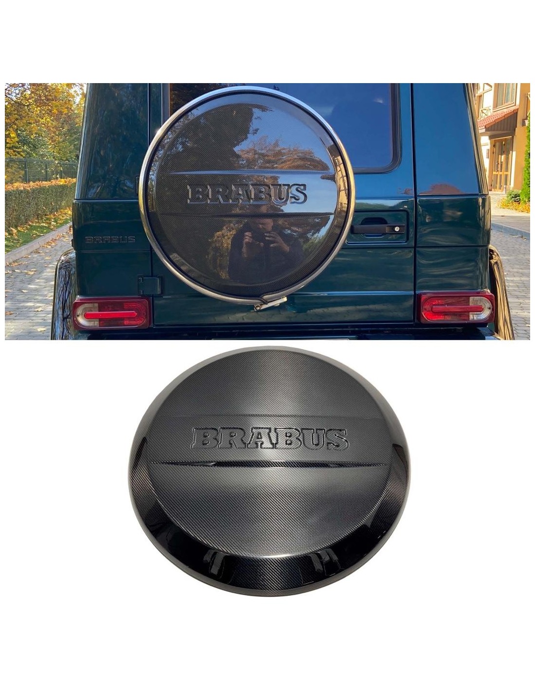  - Mercedes-Benz - Placa de cobertura da roda sobresselente traseira Brabus em fibra de carbono para Mercedes-Benz W463 Classe G