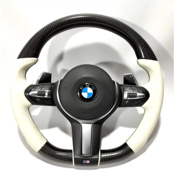  - Steering Wheels - Кермо BMW F30 F15 F16 Карбонове біле шкіряне - 1 - Купуйте кермо BMW F30 F15 F16 з карбонової білої шкіри н