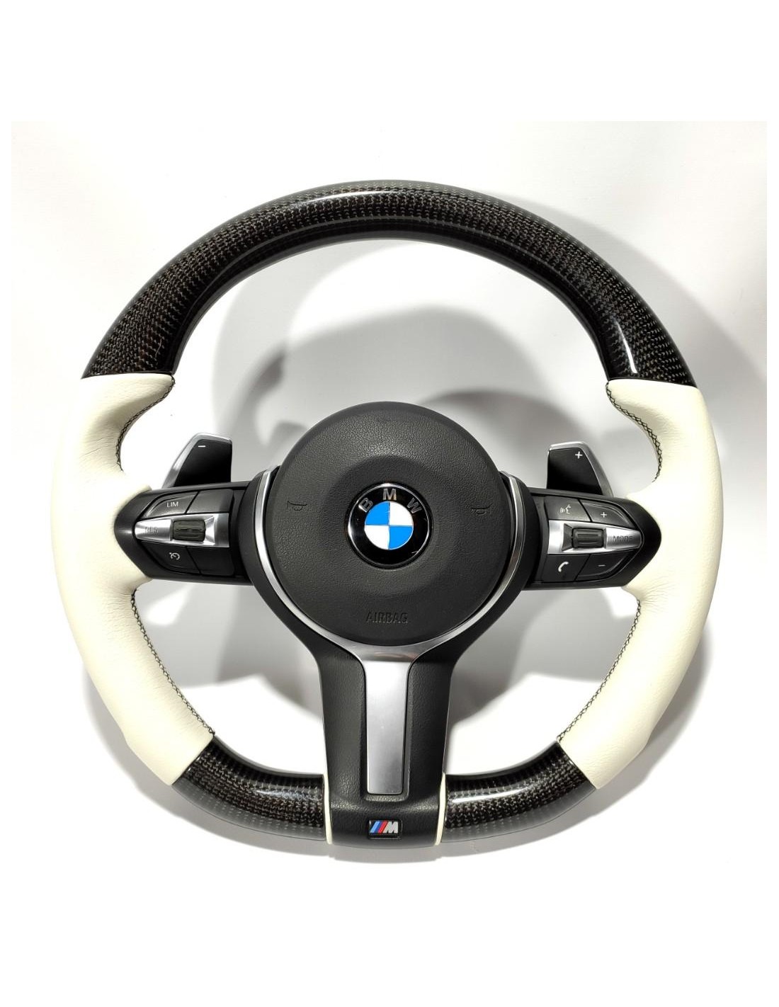  - Steering Wheels - BMW F30 F15 F16 Stuur Carbon Wit Leder - 1 - Koop BMW F30 F15 F16 Stuur Carbon Wit Leder bij Tuneverse! Ver