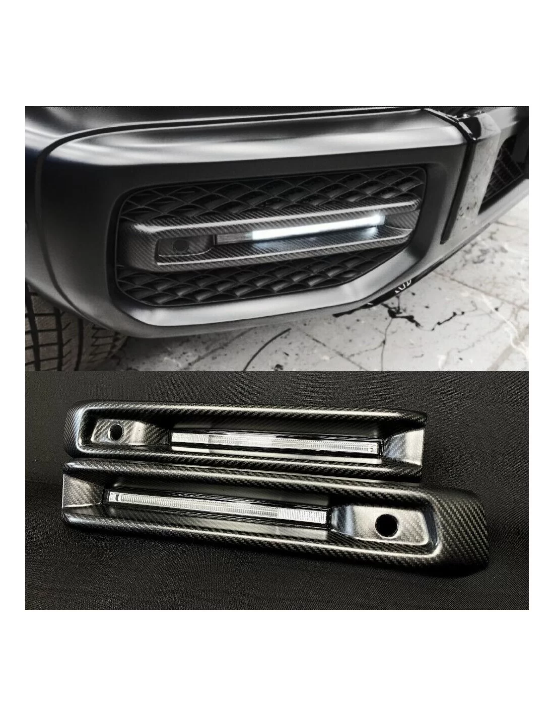 - Mercedes Benz - Fibra de carbono parachoques delantero AMG luz antiniebla cubre con LED para Mercedes-Benz Clase G W463A - 1   - Mercedes Benz - Fibra de carbono parachoques delantero AMG luz antiniebla cubre con LED para Mercedes-Benz Clase G W463A - 1