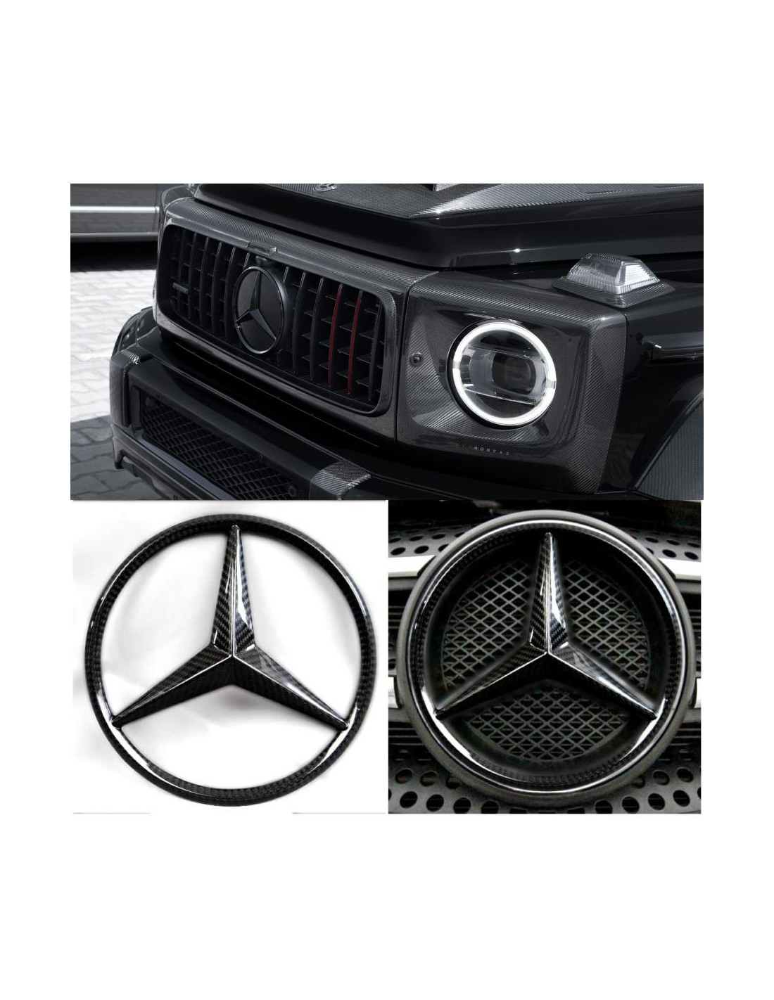- Logos & Emblems - Emblemas da estrela da grelha frontal em fibra de carbono para Mercedes-Benz W463a W464 G-Class G-Wagon - 1  - Logos & Emblems - Emblemas da estrela da grelha frontal em fibra de carbono para Mercedes-Benz W463a W464 G-Class G-Wagon - 1