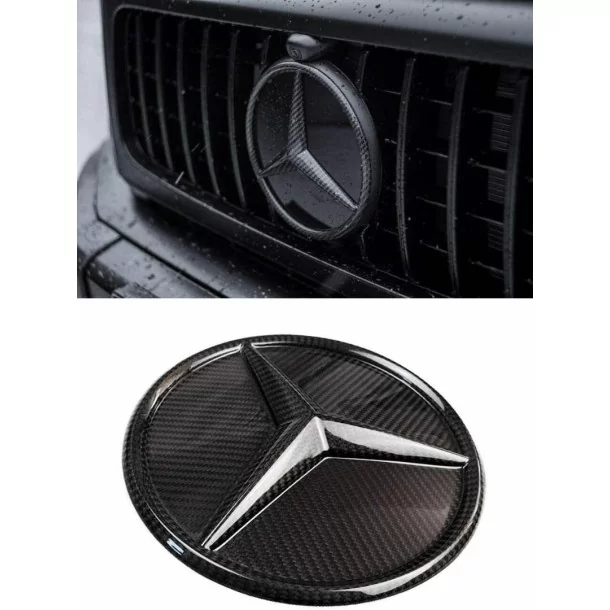  - logo & Emblems - Kratka przednia z włókna węglowego z masywnym emblematem logo dla Mercedes-Benz W463a W464 G-Class G-Wagon -