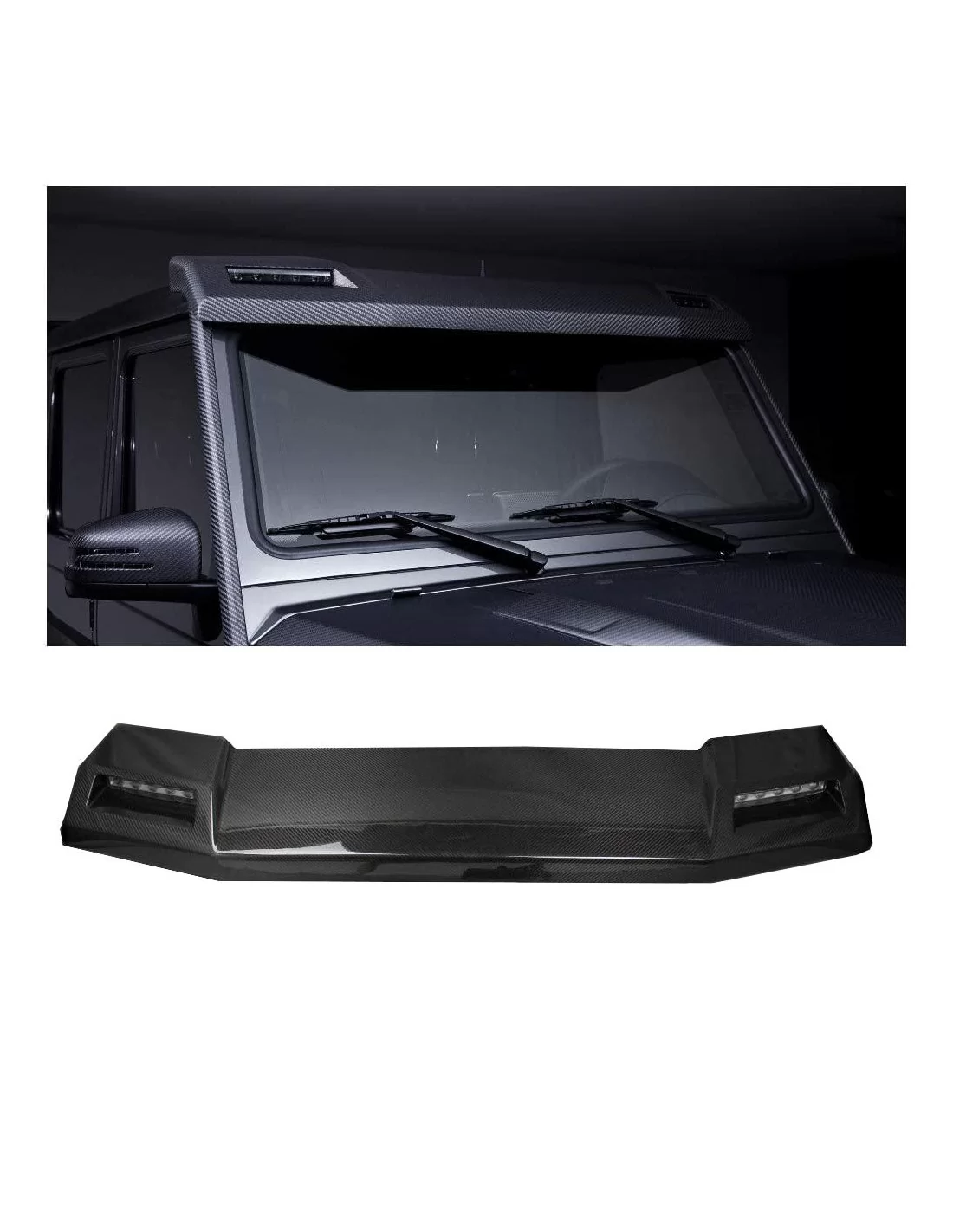 - Mercedes Benz - Kohlefaser Frontdachspoiler mit LEDs für Mercedes-Benz W463 G-Wagon 4x4 6x6 - 1 - Veredeln Sie Ihren Mercedes  - Mercedes Benz - Kohlefaser Frontdachspoiler mit LEDs für Mercedes-Benz W463 G-Wagon 4x4 6x6 - 1 - Veredeln Sie Ihren Mercedes
