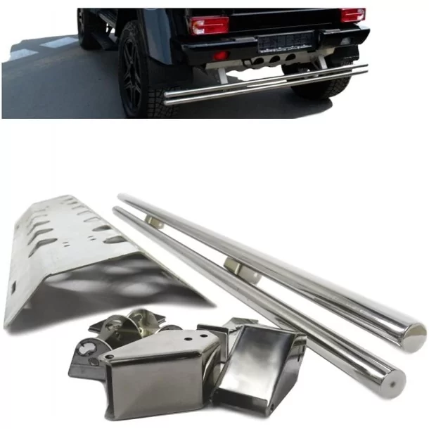  - Mercedes-Benz - メルセデスベンツW463 4x4用パイプ付ステンレス製リアスキッドプレート - 1 - Mercedes-Benz メルセデスベンツW463 4x4用パイプ付ステンレス製リアスキッドプレート