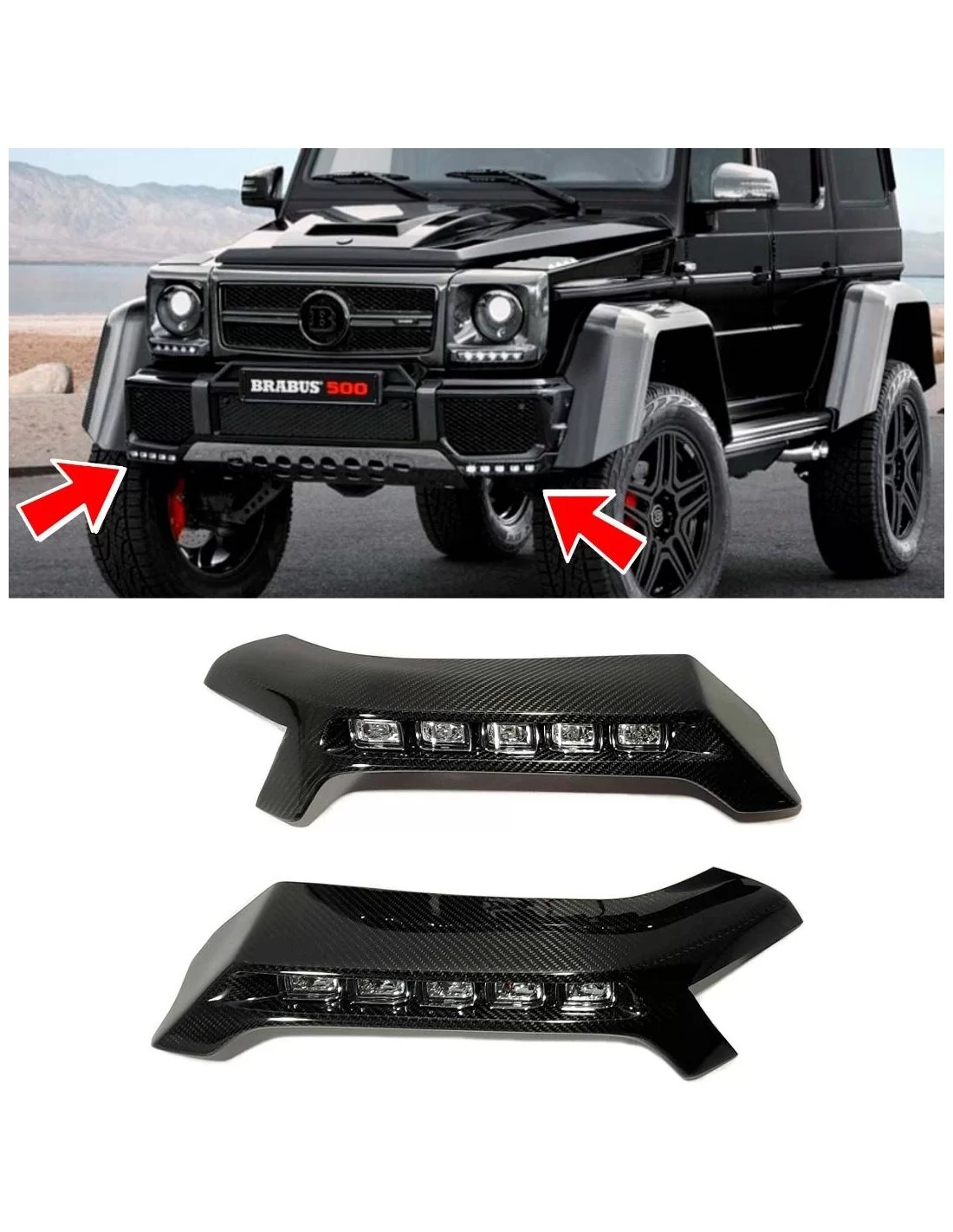 - Mercedes Benz - Alerón labial Brabus de fibra de carbono con LED para Mercedes-Benz Clase G W463 4X4 - 1 - Actualice su Merce  - Mercedes Benz - Alerón labial Brabus de fibra de carbono con LED para Mercedes-Benz Clase G W463 4X4 - 1 - Actualice su Merce