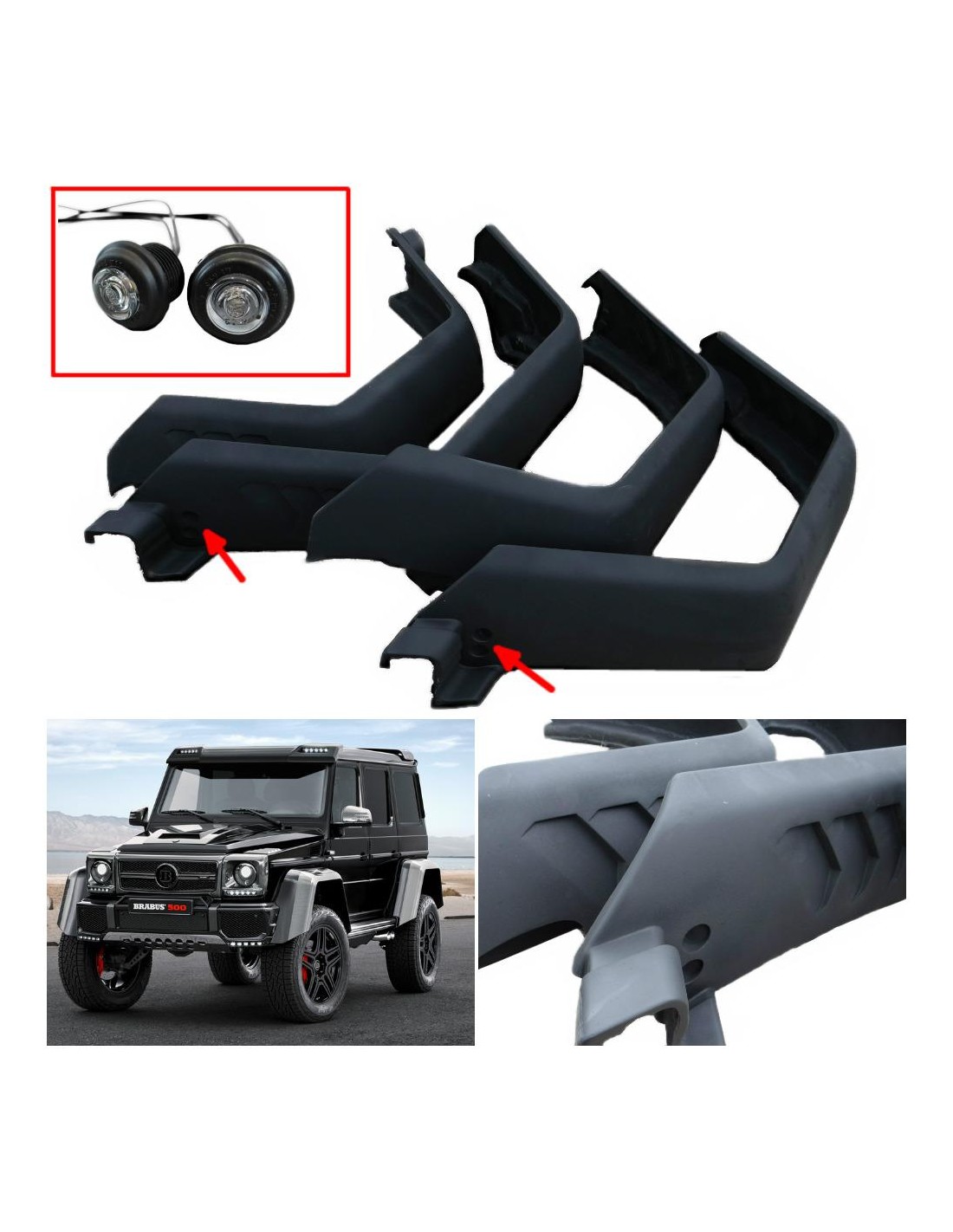  - Mercedes-Benz - 用于梅赛德斯-奔驰 W463 4x4 Squared 的带 LED 的玻璃纤维专属挡泥板 - 1 - 为您的梅赛德斯-奔驰 W463 4x4 Squared 升级配备 LED 灯的玻璃纤维挡泥板。现在就在 Tuneve