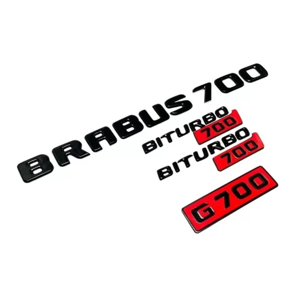  - Logos & Emblems - Metallic Brabus 700 Biturbo Grill G700 black red emblems for Mercedes-Benz W463 G Class W463A W464 G63 GT G