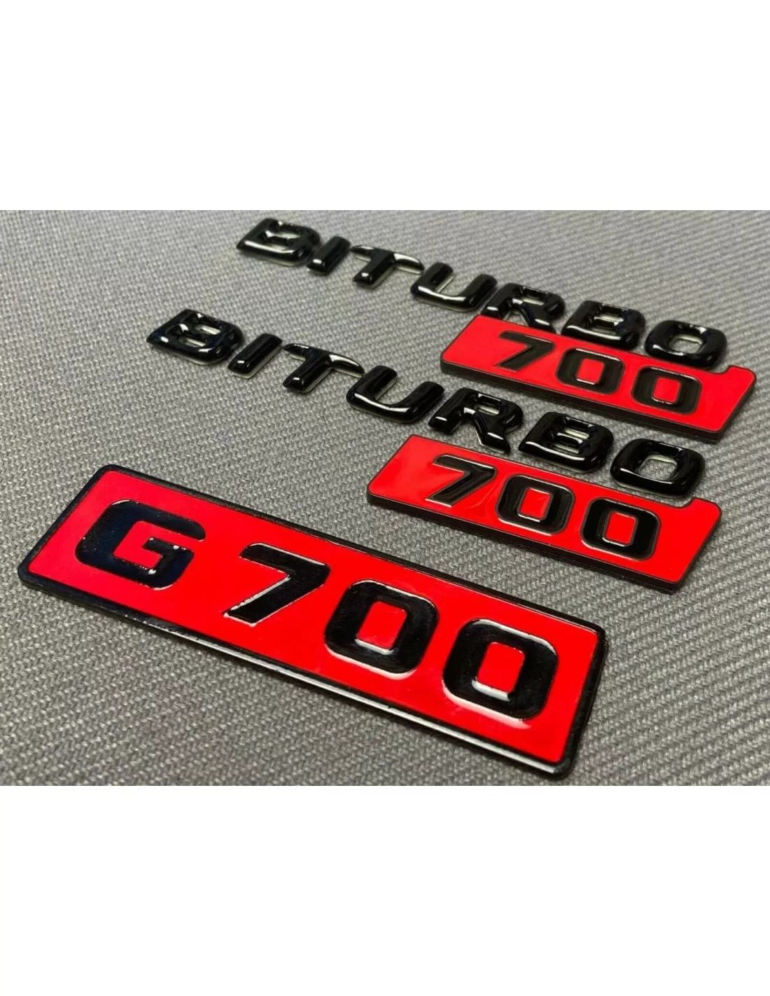  - Logos & Emblems - Metallic Brabus 700 Biturbo Grill G700 black red emblems for Mercedes-Benz W463 G Class W463A W464 G63 GT G