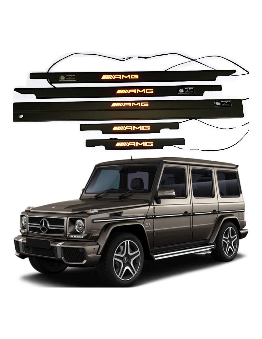  - Mercedes-Benz - 用于梅赛德斯-奔驰 W463 G 级轿车的金属色 AMG LED 发光门踏板 - 1 - 在 Tuneverse 购买适用于梅赛德斯-奔驰 W463 G 系列的金属色 AMG LED 照明门踏板！今天就提升您车辆的风格