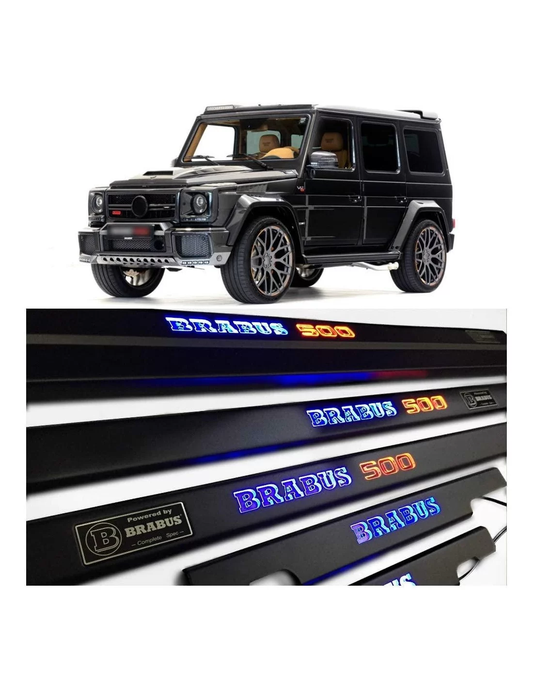  - Mercedes-Benz - 用于梅赛德斯-奔驰 W463 的 Metallic Brabus 500 LED 发光门踏板 - 1 - 在 Tuneverse 购买适用于梅赛德斯-奔驰 W463 的金属色 Brabus 500 LED 照明门踏板！