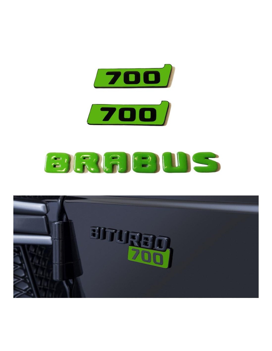  - logo & Emblems - Металеві значки з емблемою Brabus Biturbo 700 зеленого кольору на крила для Mercedes-Benz W463A W464 G-Class