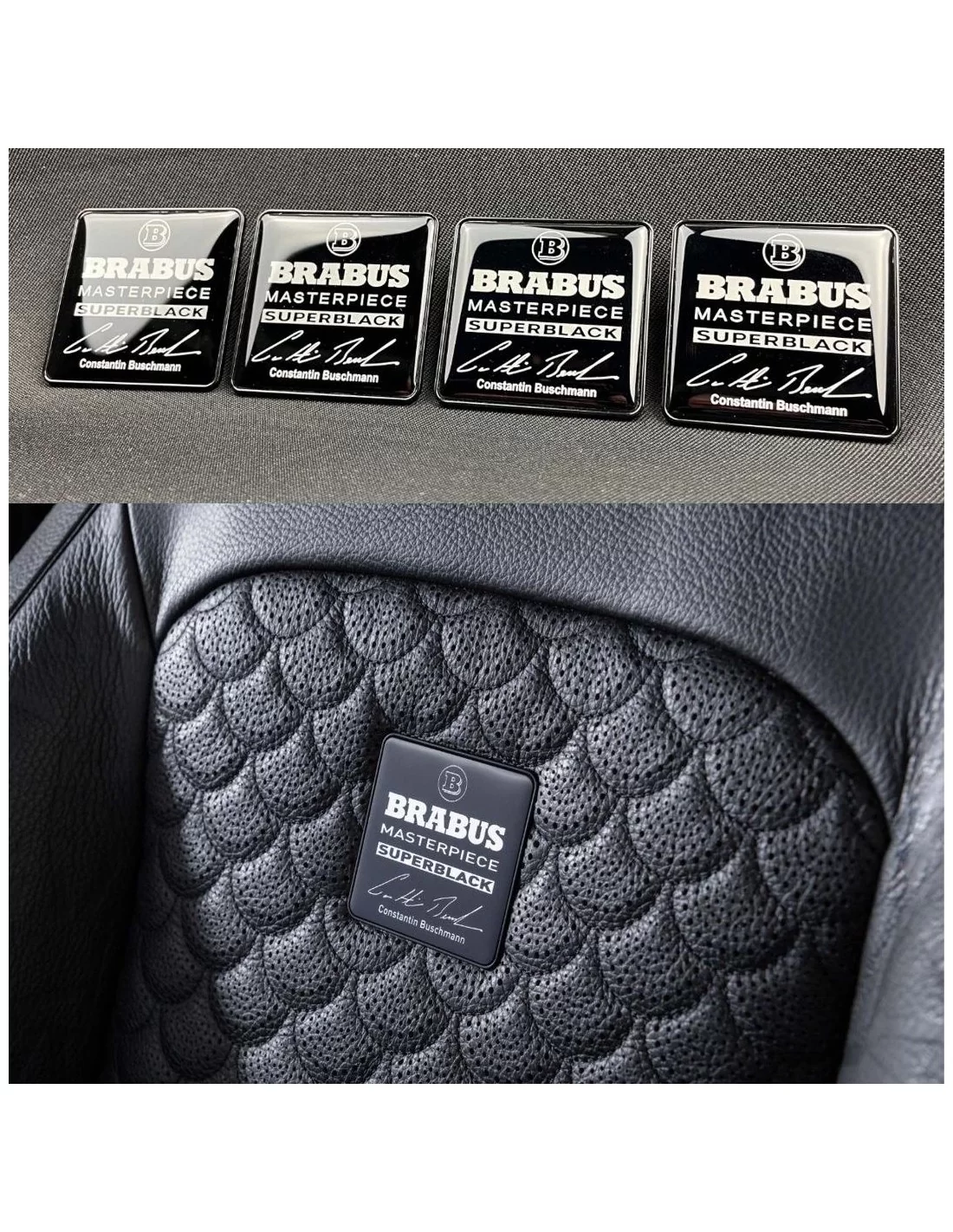  - Logos & Emblems - Metallic Brabus Masterpiece Superblack sätesemblem Mercedes W464 W463A G-Klass - 1 - Uppgradera din Mercede