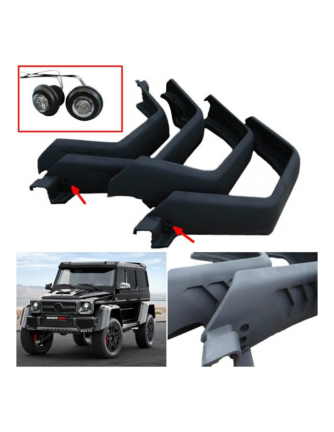  - Mercedes-Benz - 用于梅赛德斯-奔驰 W463 4x4 Squared 的带 LED 的玻璃纤维专用挡泥板 - 1 - 在 Tuneverse 购买适用于梅赛德斯-奔驰 W463 4x4 的带 LED 的玻璃纤维挡泥板！现在就提升您车辆