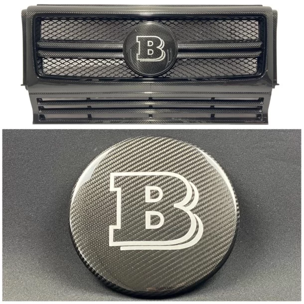  - Logos & Emblems - Carbon fiber voorgrille grijs badge embleem logo Brabus voor Mercedes-Benz G-Wagon G-Klasse W463 - 1 - Koop