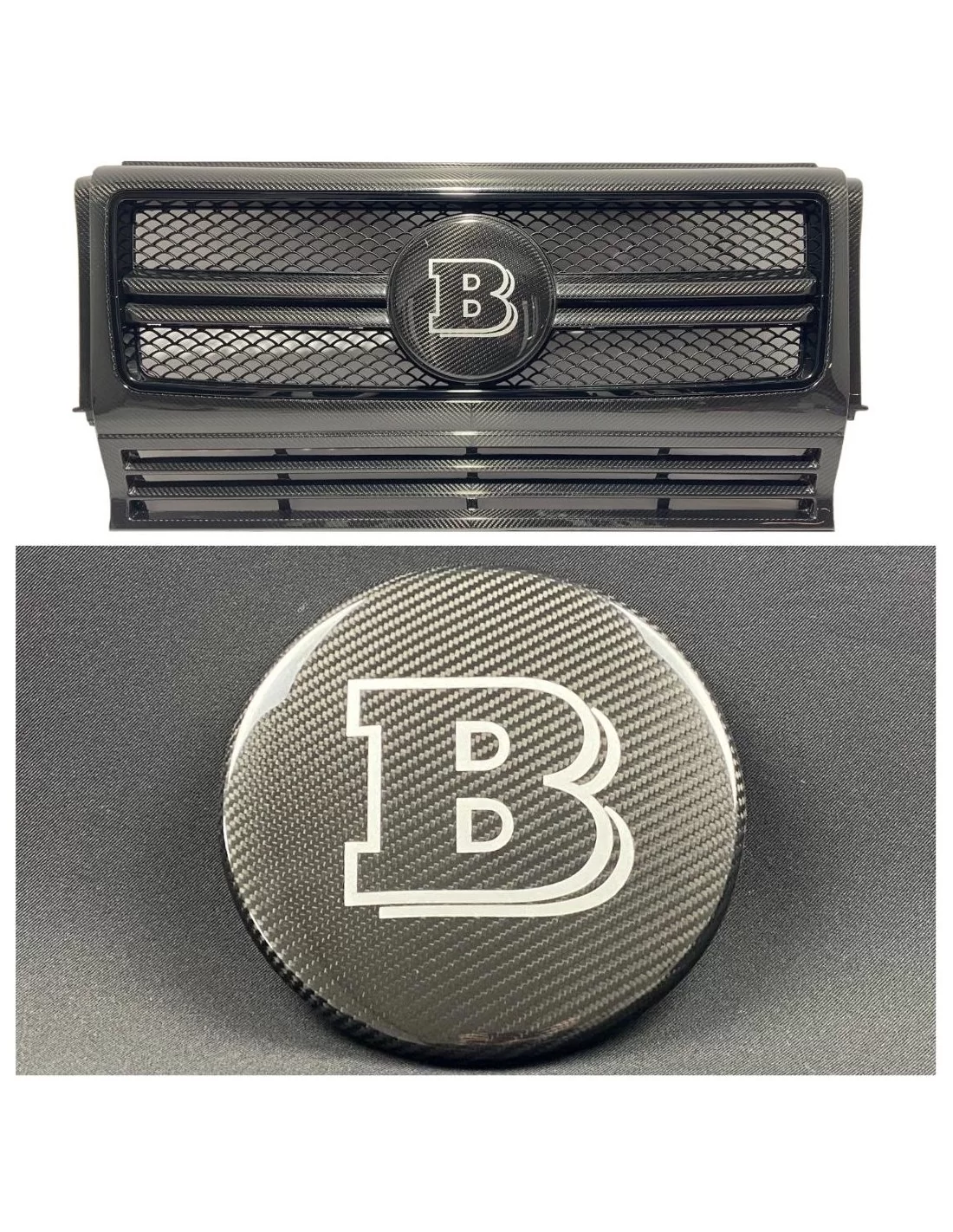  - Logos & Emblems - Carbon fiber voorgrille grijs badge embleem logo Brabus voor Mercedes-Benz G-Wagon G-Klasse W463 - 12 - Koo