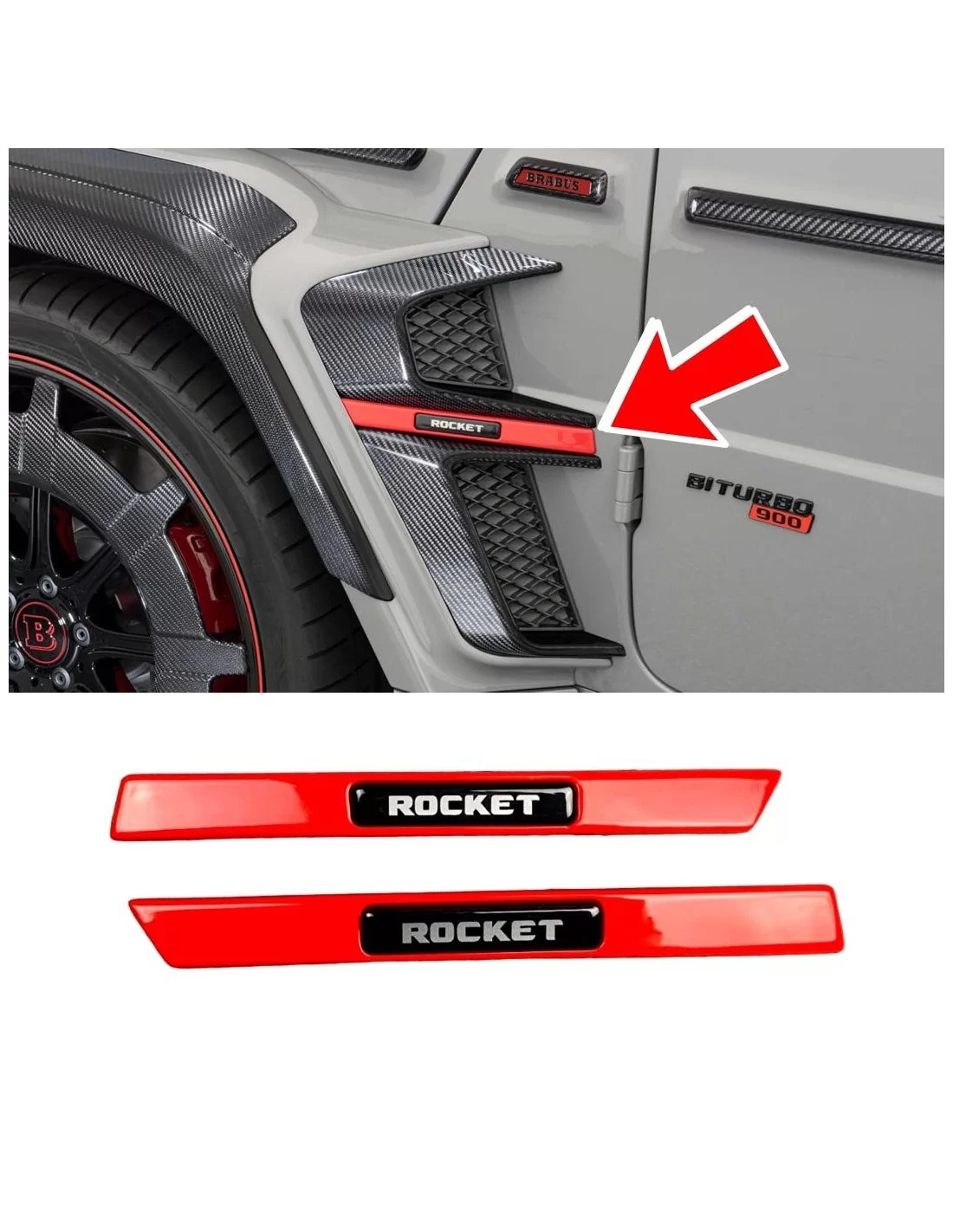  - Mercedes Benz - RED Fender Insert LED BLUE Emblem Brabus Rocket Style Badge Mercedes G-Wagon W463A - 1 - Rüsten Sie Ihren Mer