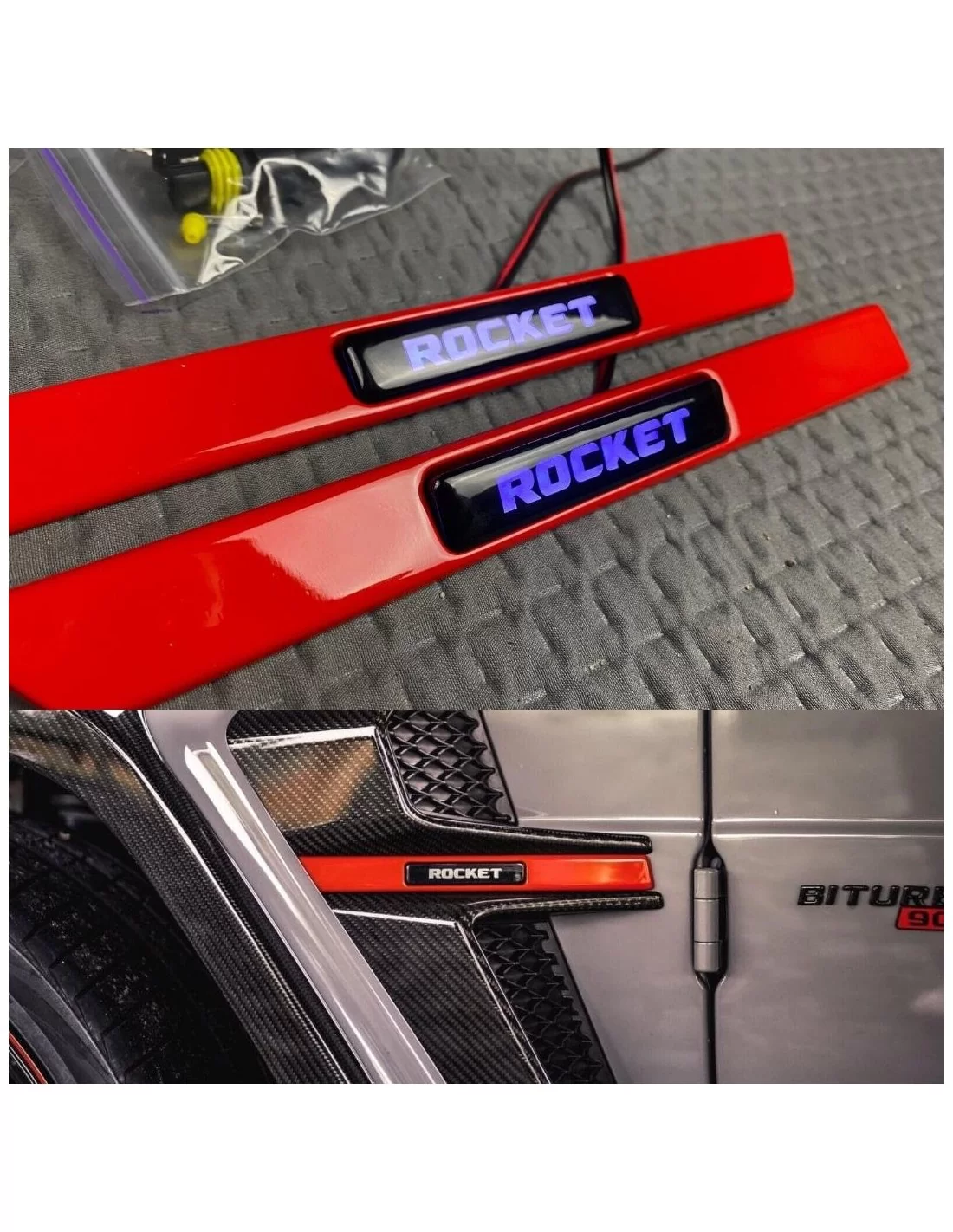  - Mercedes Benz - RED Fender Insert LED BLUE Emblem Brabus Rocket Style Badge Mercedes G-Wagon W463A - 2 - Rüsten Sie Ihren Mer