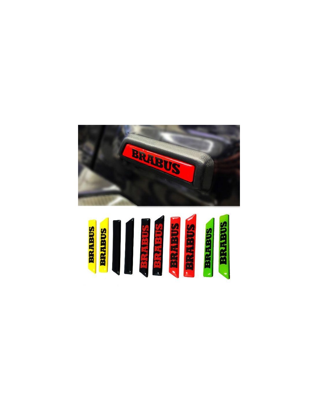  - Logos & Emblems - 用于梅赛德斯 W463A G 级轿车的黄黑绿三色 Brabus 车身侧面装饰件 - 1 - 用充满活力的黄色、黑色和绿色 Brabus 侧模镶嵌件改变您的梅赛德斯 W463A，为您的座驾增添运动气息！✔️❗️