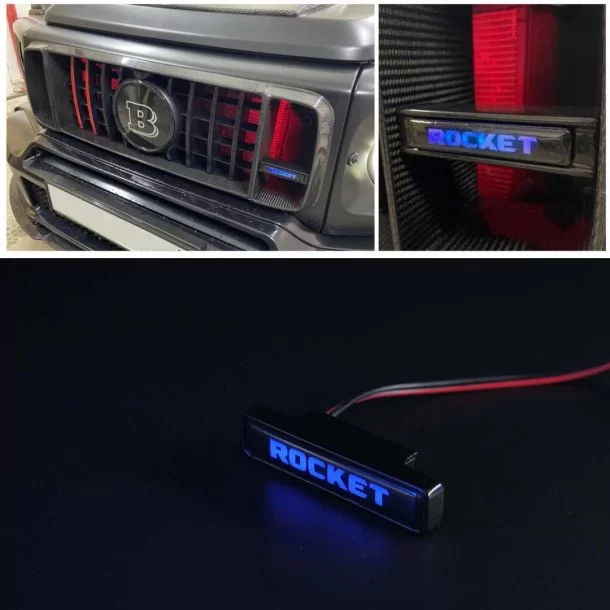  - Logos & Emblems - Brabus ROCKET LED grille BLAUW badge embleem logo voor Mercedes-Benz W463A W464 G-Klasse - 1 - Verfraai uw 