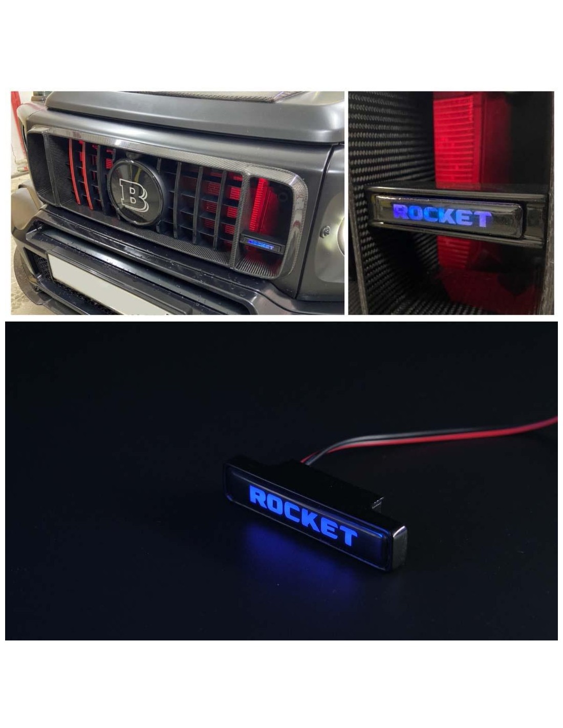  - logo & Emblems - Maskownica LED Brabus ROCKET NIEBIESKI emblemat logo dla Mercedes-Benz W463A W464 G-Class - 1 - Ulepsz swoje