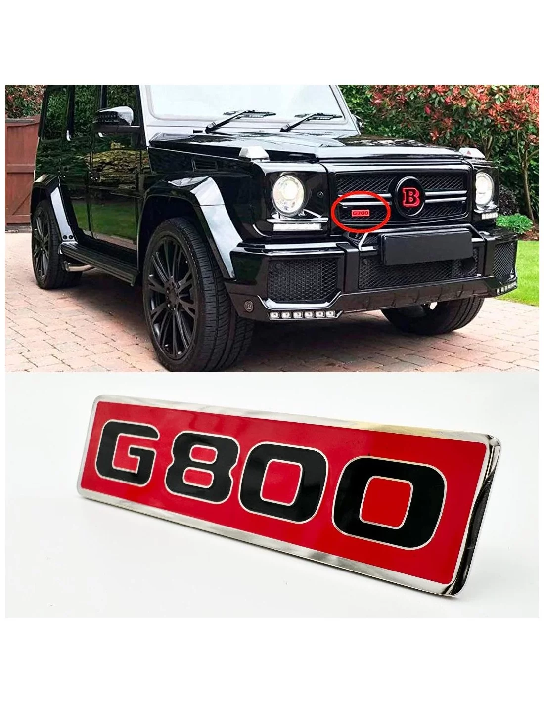  - Logos & Emblems - Emblema metálico G800 vermelho para a grelha frontal do Mercedes-Benz Classe G W463 - 1 - Compre o emblema 