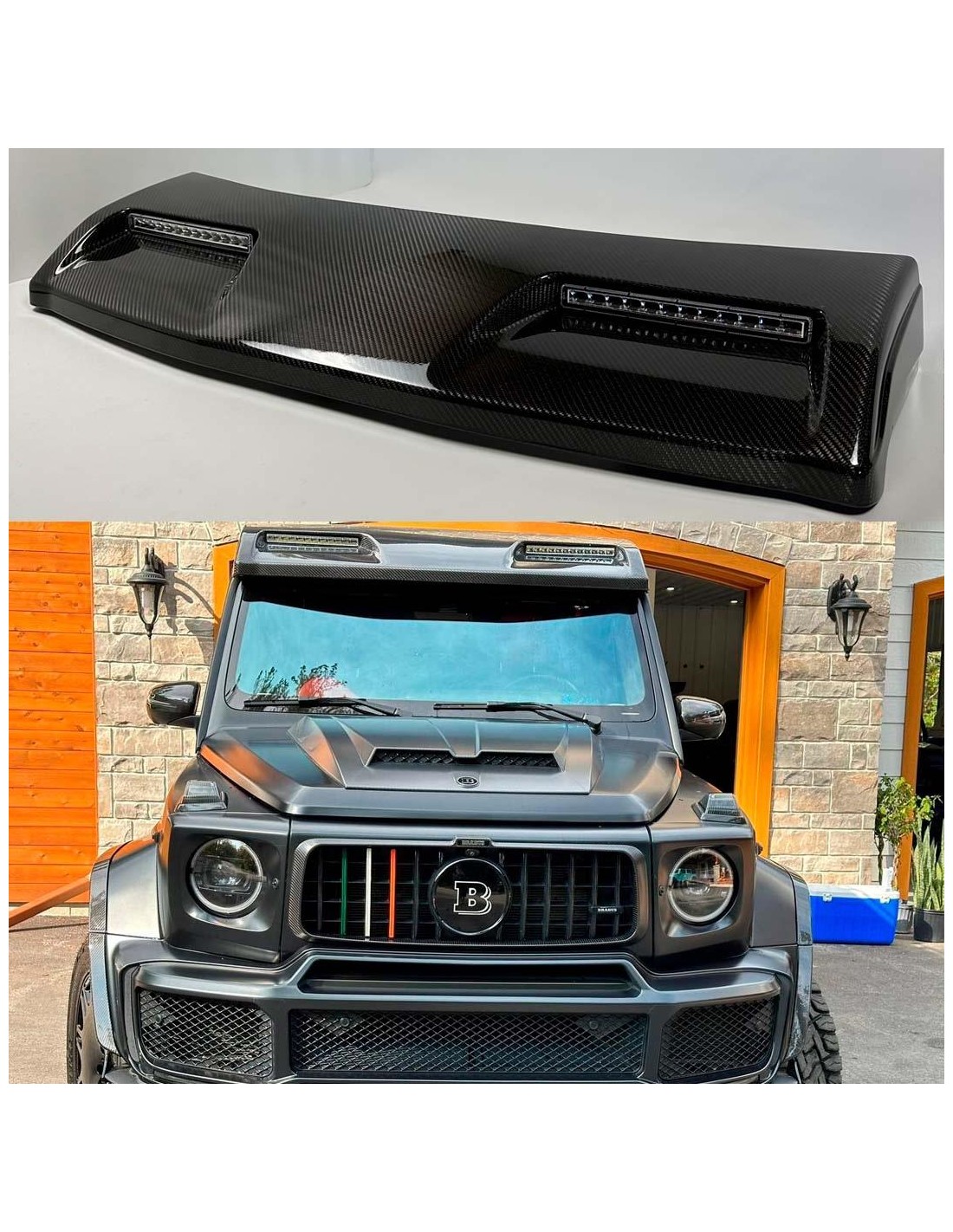 用于梅赛德斯-奔驰 W463A 4x4 的带 LED 的碳纤维前车顶扰流板 by Tuneverse Mercedes-Benz, Mercedes-Benz G-Class 2018+ (W463A) 4x4, 外观与改装, 照明元素, G-Class 