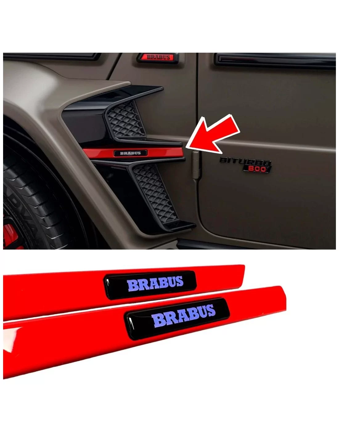 RÖD stänkskärmsinsats LED BLÅ Emblem Brabus Style Badge för Mercedes G Wagon W463A Mercedes-Benz, Emblems, Mercedes-Benz G-Class