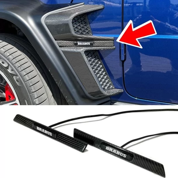  - Logos & Emblems - Kolfiber Brabus Style Fender Insert LED BLUE Emblem Badge för Mercedes G Wagon W463A W464 - 1 - Uppgradera 
