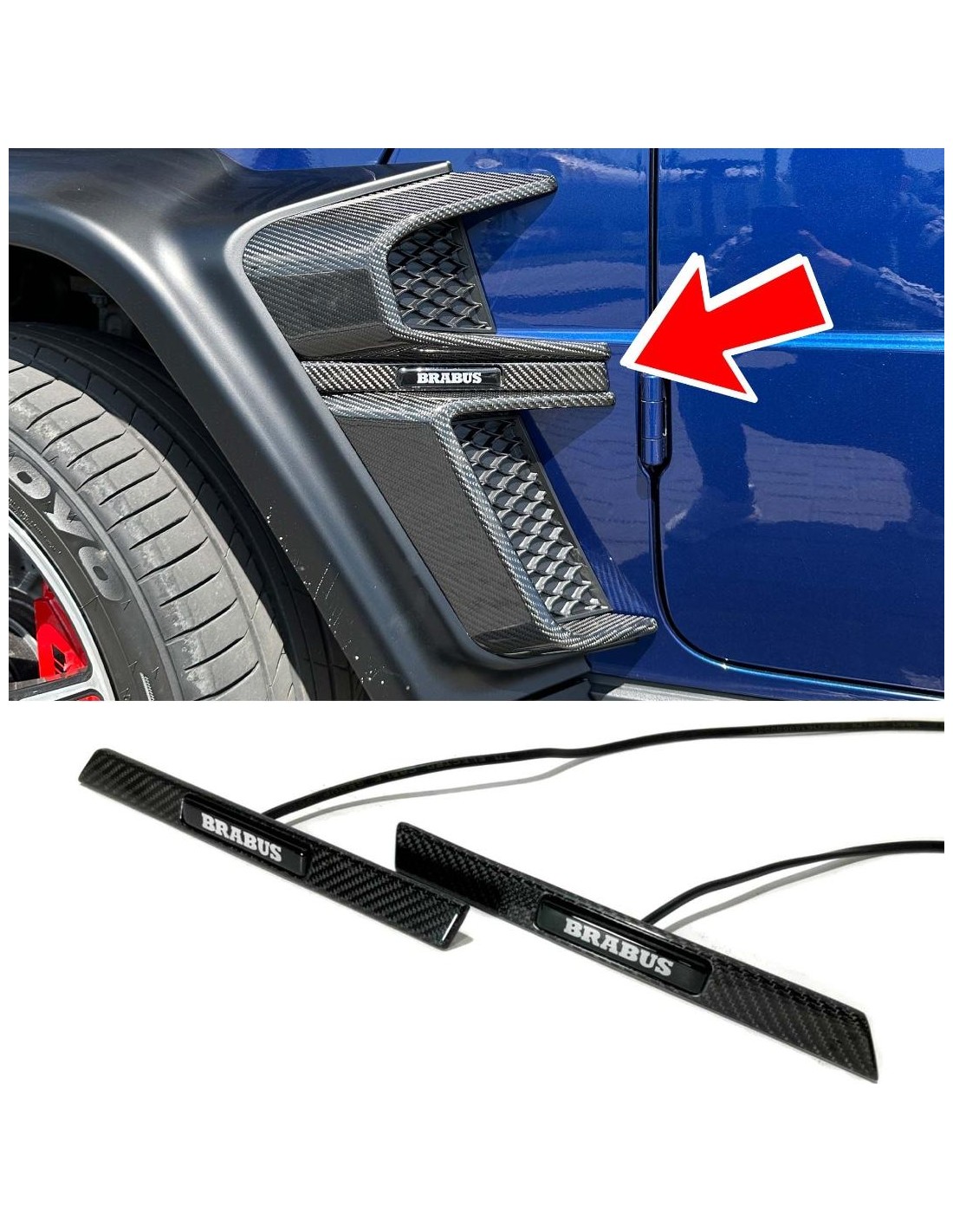  - logo & Emblems - Fibra di carbonio Brabus stile parafango inserto LED BLU emblema distintivo per Mercedes G Wagon W463A W464 