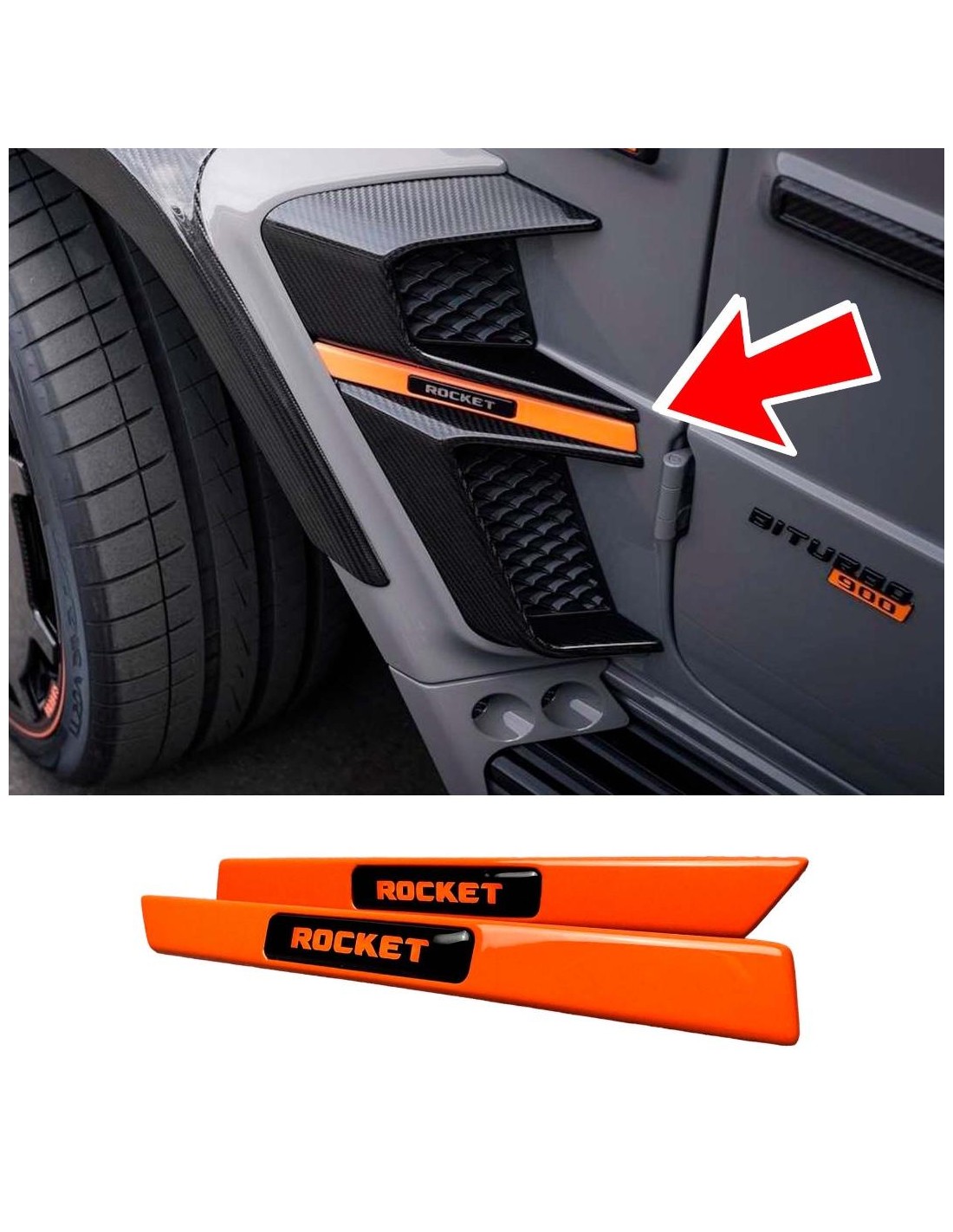  - Logos & Emblems - ORANGE Stänkskärmsinsats LED Blå Emblem Brabus Rocket Style Badge för Mercedes G Wagon W463A W464 - 1 - nha