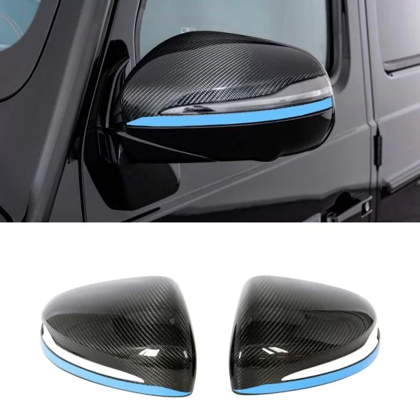  - Mercedes-Benz - 用于梅赛德斯-奔驰 G 级 W463A W464 G63 的蓝色条纹碳纤维后视镜罩 - 1 - 为您的梅赛德斯-奔驰 G 级 W463A W464 G63 增添动感气息，碳纤维后视镜罩带有醒目的蓝色条纹。✔️。
