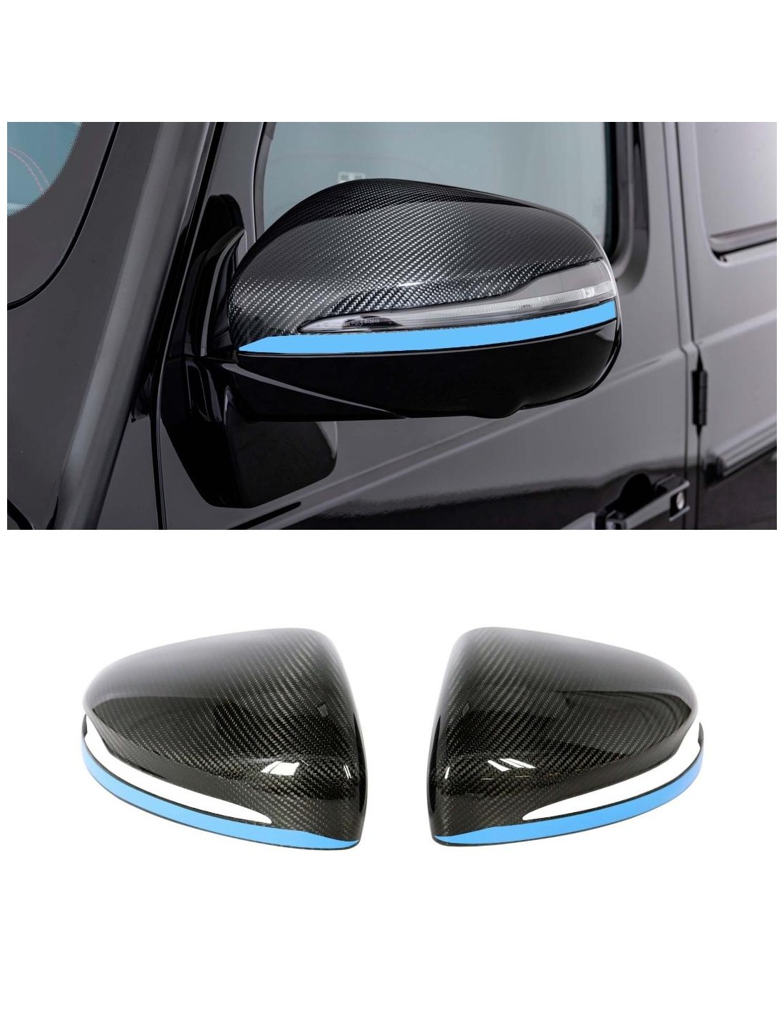  - Mercedes Benz - Rétroviseurs en fibre de carbone avec bande bleue pour Mercedes-Benz Classe G W463A W464 G63 - 1 - Ajoutez un