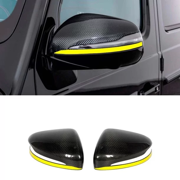 - Mercedes-Benz - Carbon Fiber Spiegelkappen met Gele Streep voor Mercedes-Benz G-Klasse W463A W464 G63 - 1 - Verfraai uw Merce