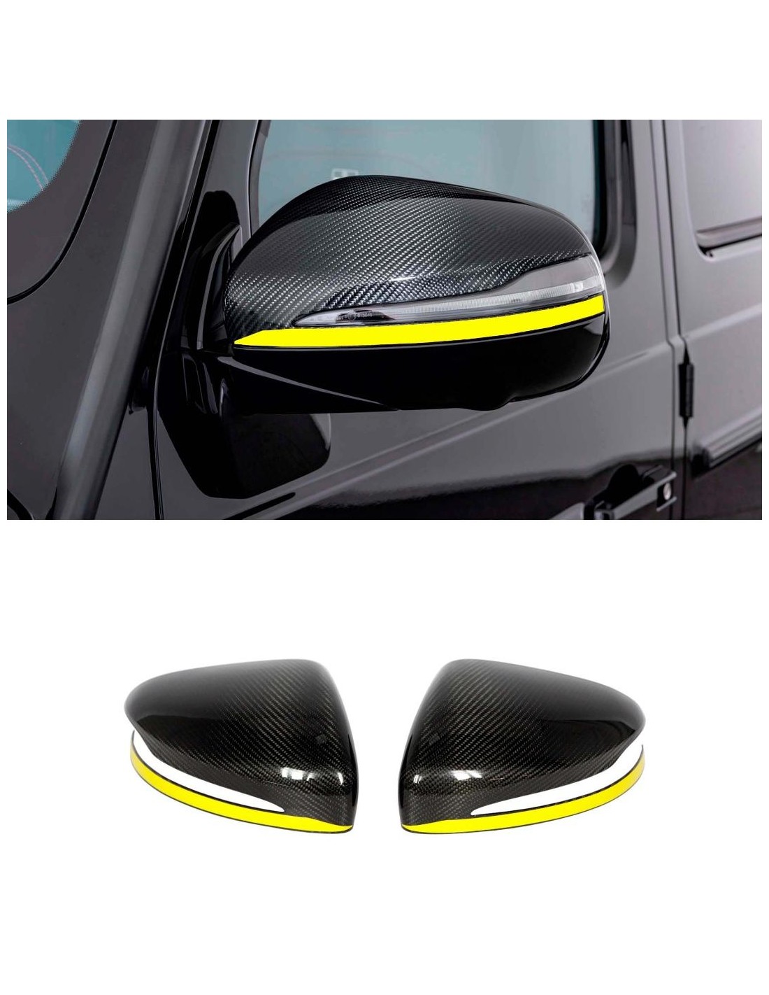  - Mercedes Benz - Cubiertas de espejo de fibra de carbono con franja amarilla para Mercedes-Benz Clase G W463A W464 G63 - 1 - R