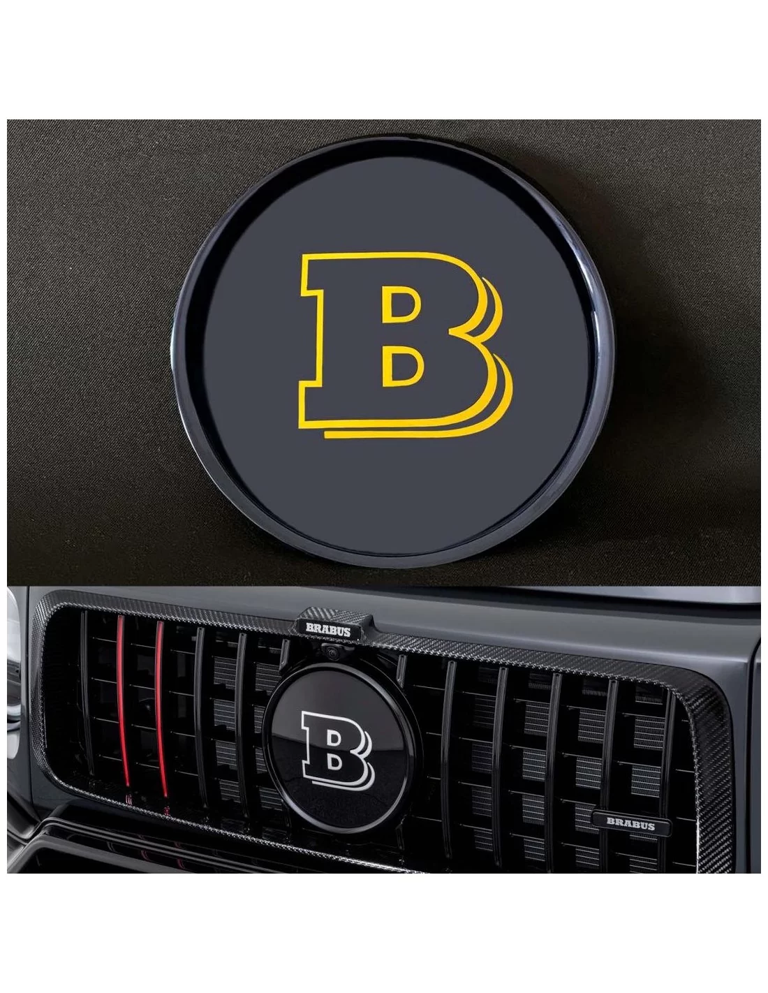 - Logos & Emblems - 塑料黄色 Brabus 前格栅徽标，适用于梅赛德斯-奔驰 G-Wagon W463a W464 - 1 - 这款时尚的黄色塑料 Brabus 前格栅徽标可提升您的梅赛德斯-奔驰 W463A 的档次。完美打造时尚而充