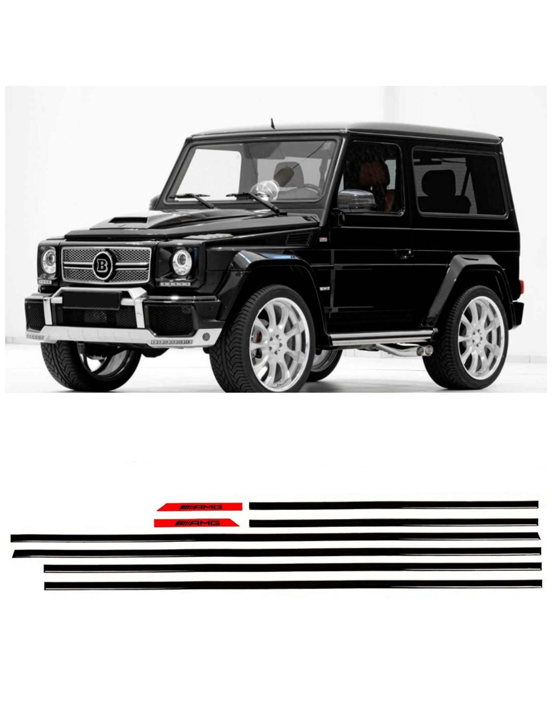  - Mercedes-Benz - AMG RED lister insatser svart glans till 3-dörrars SWB Mercedes-Benz W463 G-Klass - 1 - Köp AMG RED lister in