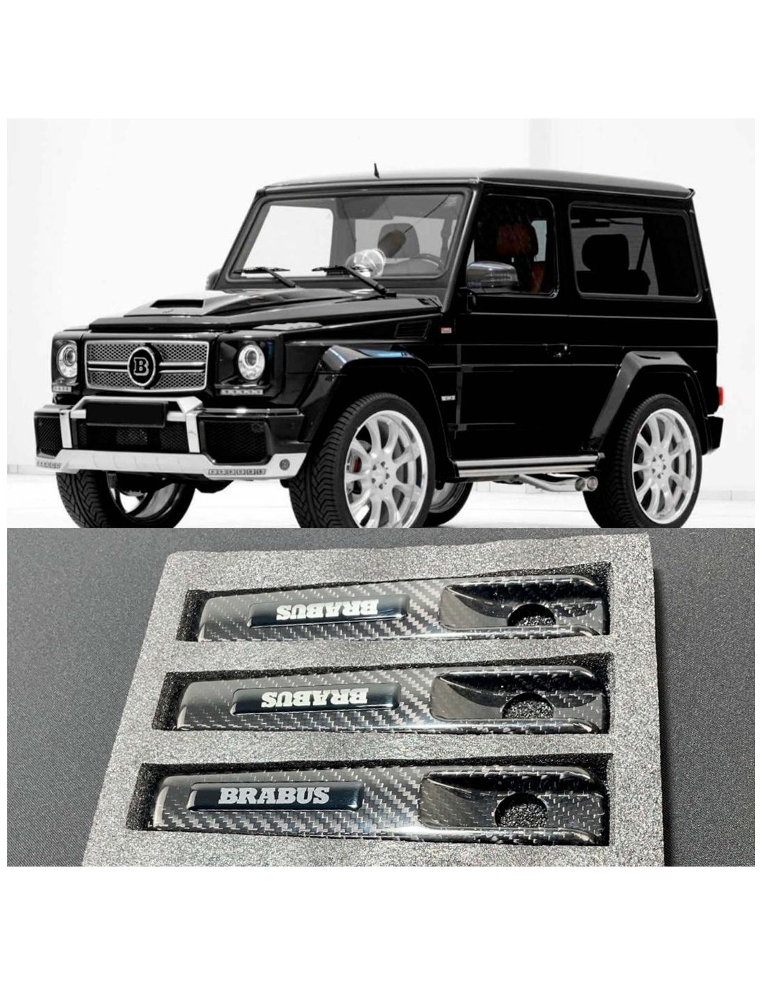  - Mercedes-Benz - 3ドアSWBメルセデスベンツW463 Gクラス用ロゴ入りカーボンファイバードアハンドルカバー3pcs - 1 - Mercedes-Benz 3ドアSWBメルセデスベンツW463 Gクラス用ロゴ入りカーボンファイバード