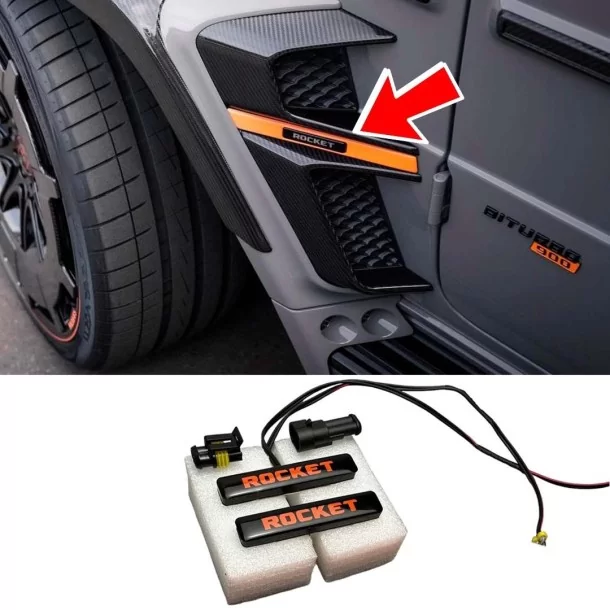  - logo & Emblems - ORANGE LED Brabus Rocket Emblem für Kotflügeleinsätze Brabus Widestar Bodykit Mercedes W463A - 1 - Verleihen