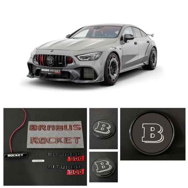  - Logos & Emblems - Brabus Rocket 900 LED 徽标徽章套装，适用于梅赛德斯-奔驰 GT 四门轿跑车 - 1 - Brabus Rocket 900 LED 徽章套件可提升您的梅赛德斯 GT 四门轿跑车的档次，集时尚性